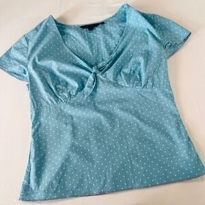 Boden Womens Light Blue Polka Dot Tie Front Cotton Blouse Top WA082 Size 10